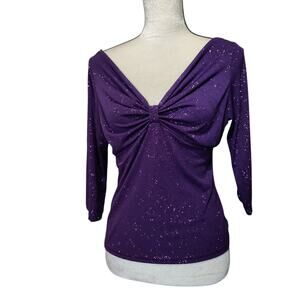 NWT Vintage Y2K Women's Sz XL Sparkly Purple Babydoll Top V Neckline Stretchy